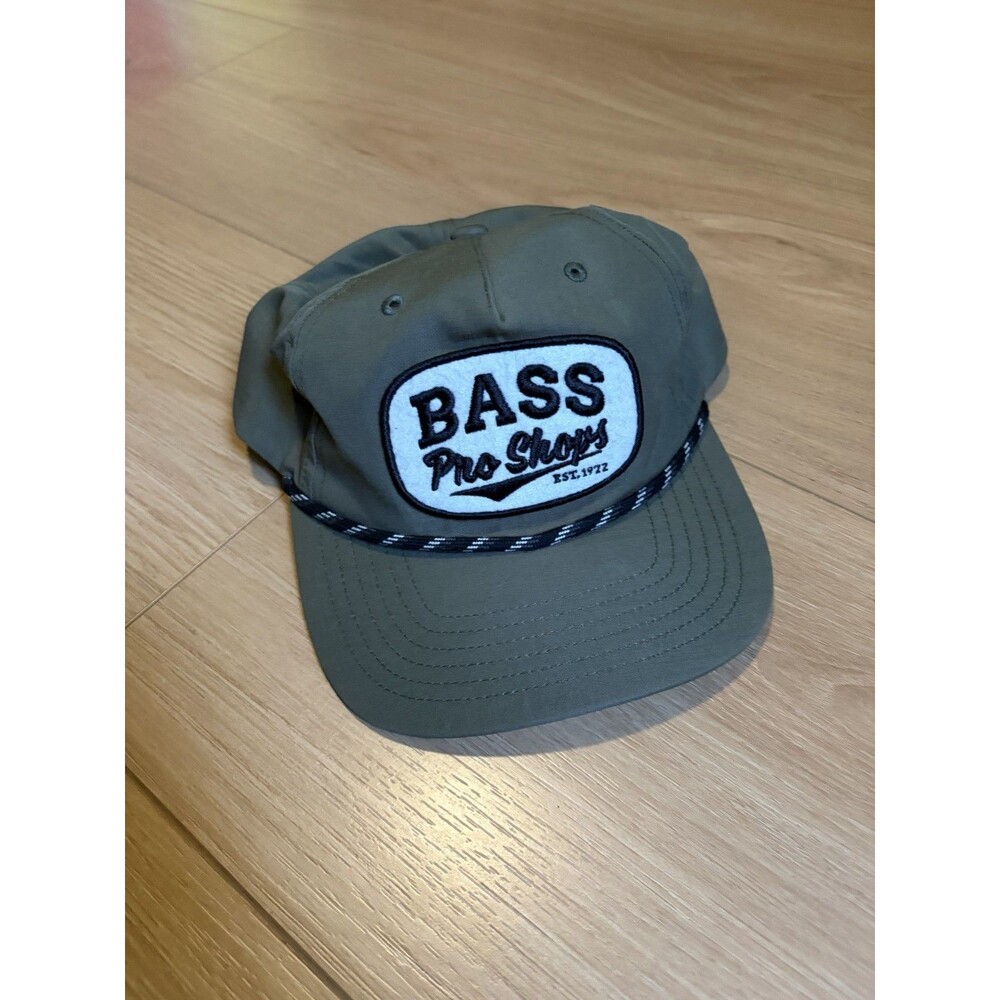 BASS PRO SHOPS Men's Retro Patch Logo Snapback Fishing Rope Hat Olive NEW